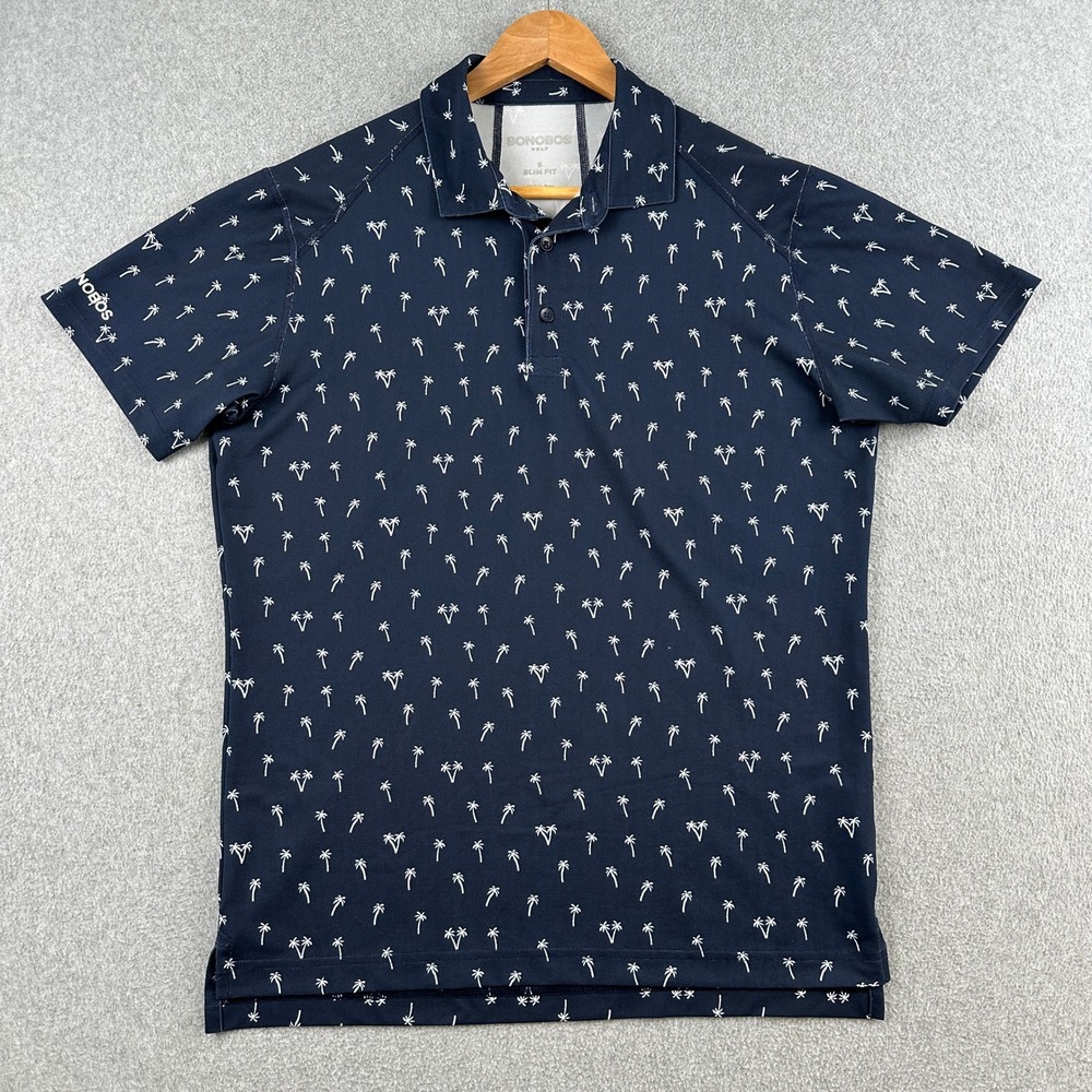 Bonobos Polo Shirt Mens‎ S Navy Palm Tree Golf Slim Fit Performance Short Sleeve